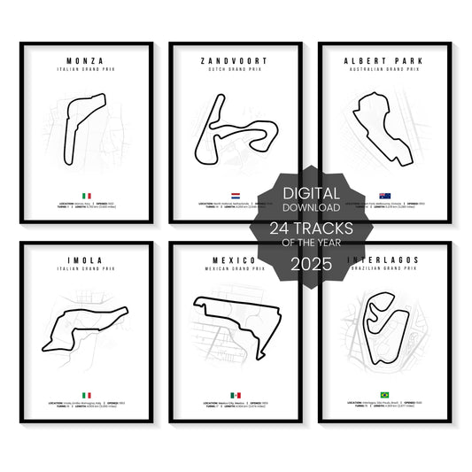 Formula 1 Wall Art, Set of 24 F1 Circuit Posters White Edition